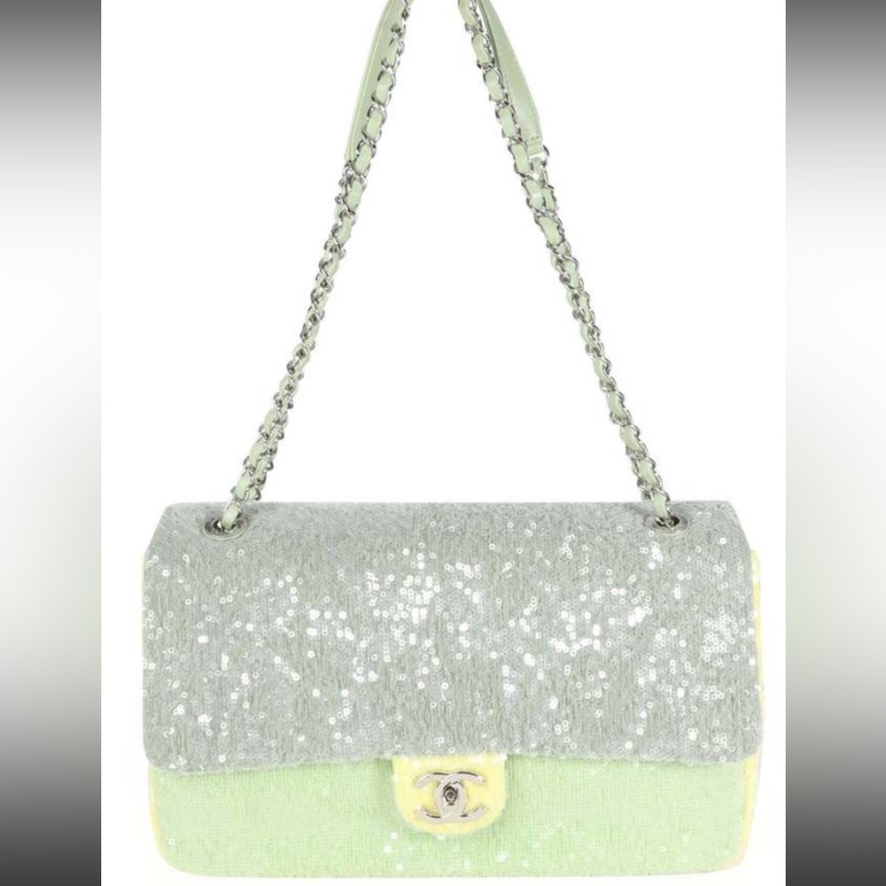 Chanel Green & Yellow Sequin Large Waterfall Flap Bag